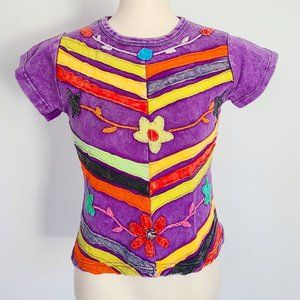 Boho Vintage Patchwork embroidered t-shirt (S)